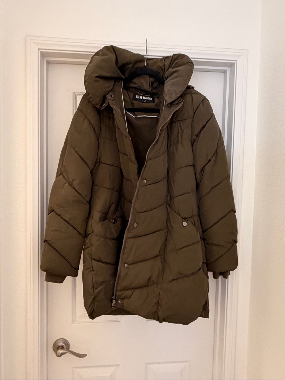 Steve Madden Hooded Puffer Coat XL Olive Green